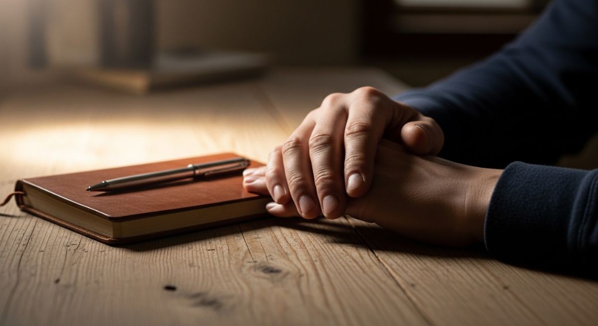Hands resting on a table signifying the end of a serious talk.
