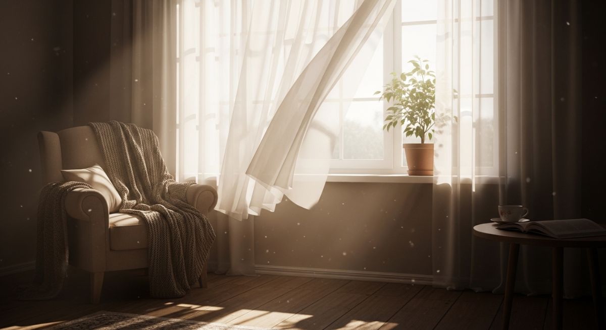 Bright sunlight and fresh air entering a window.