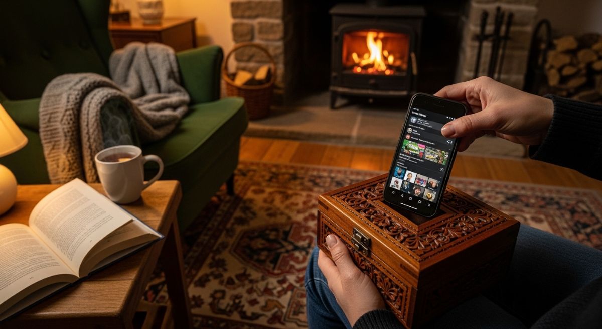 A phone being put away to focus on home life.