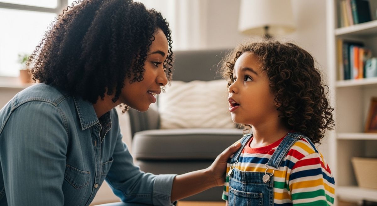 A parent listening to their child with empathy and love.