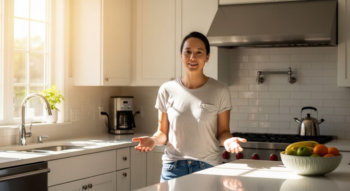 A person communicating with relaxed and open body language.