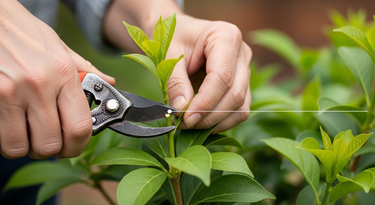 A person pruning a healthy plant.