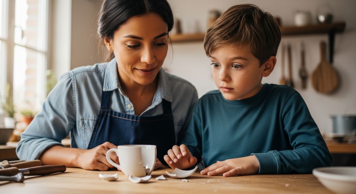 An adult and child learning through mistakes together.