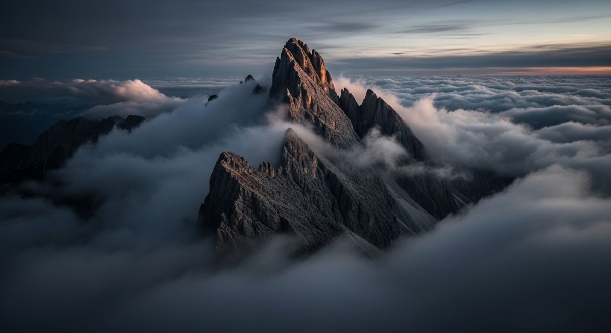 Dark Calm: The Ethereal Serenity of a Cloudy Mountain Summit