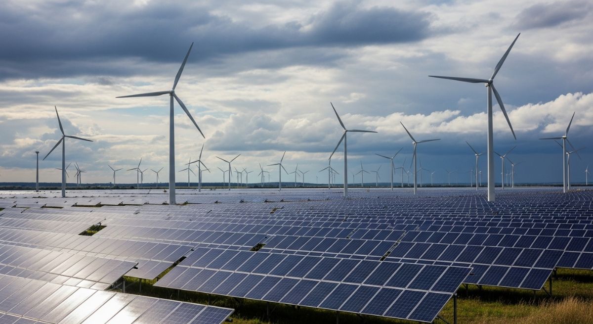 A large-scale renewable energy facility representing global climate action.