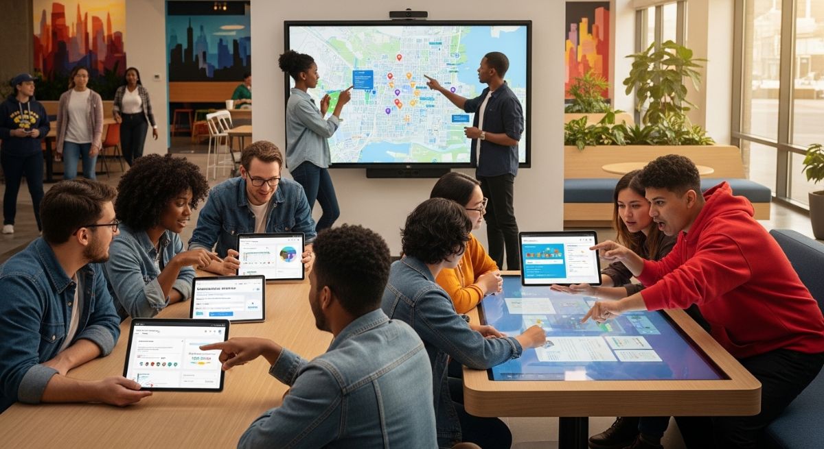 A diverse group of people representing modern societal shifts and digital connectivity.