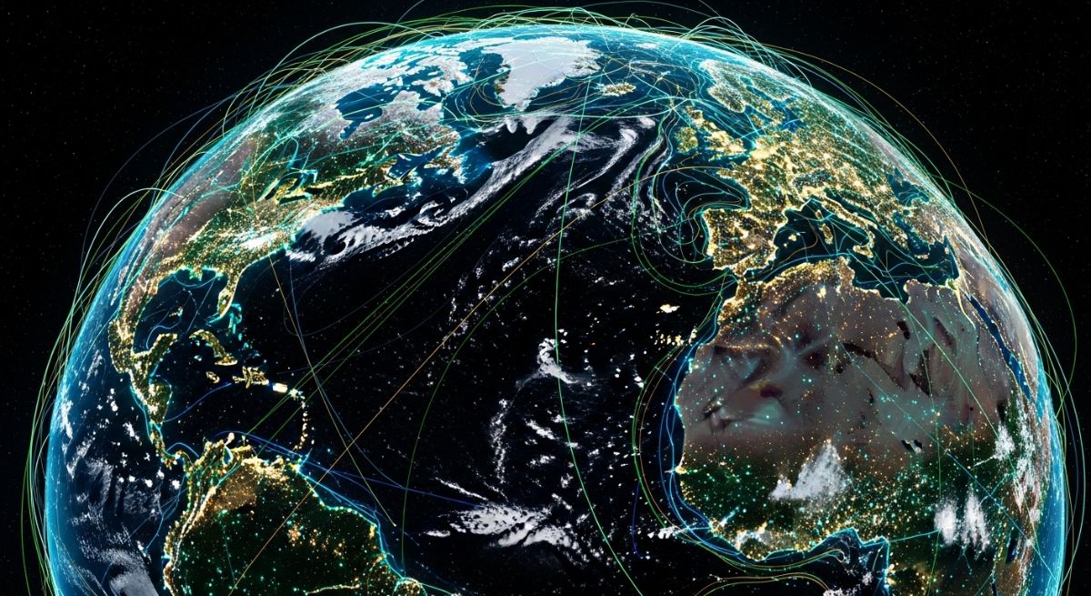 A glowing Earth representing the interconnectedness of global news and events.