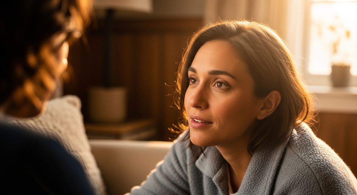 Abstract representation of family members weaving a bond together.