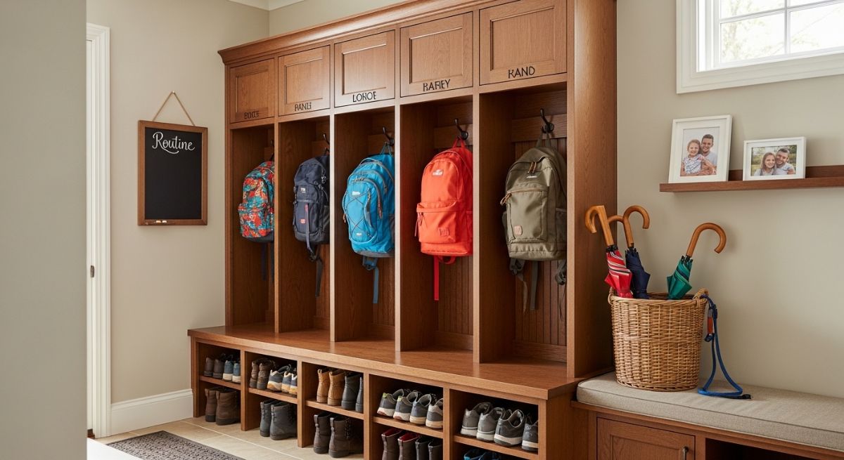 An organized home entryway representing consistent structure.