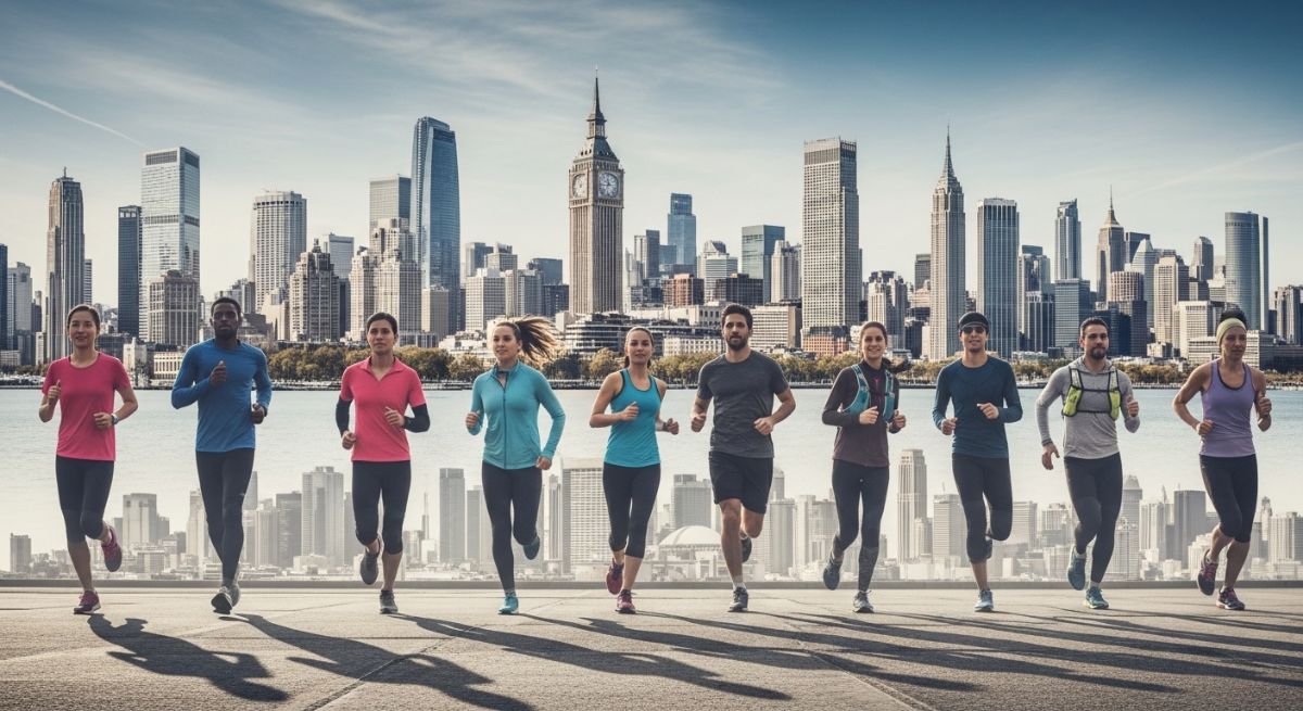 Runner embracing a crowd under a hope banner.
