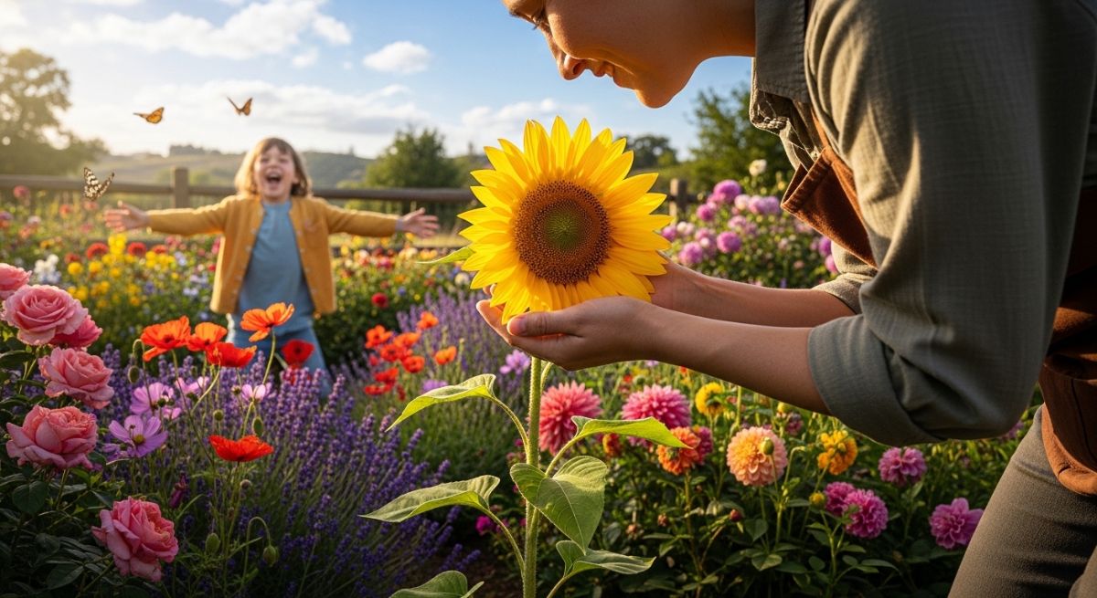 A parent practicing grounding techniques by focusing on nature while their child plays.