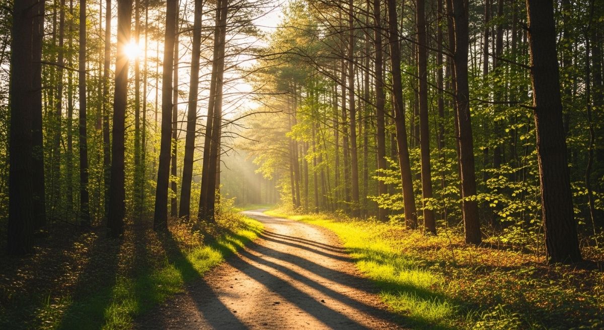 A sunlit forest path representing the gradual journey of becoming a patient parent.