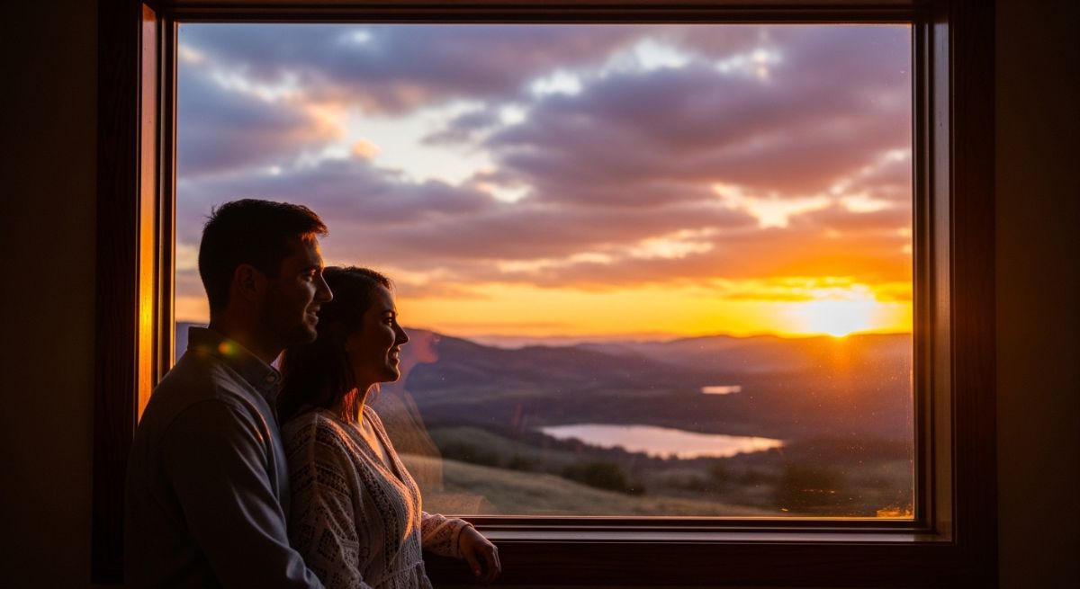 Couple looking at sunset together