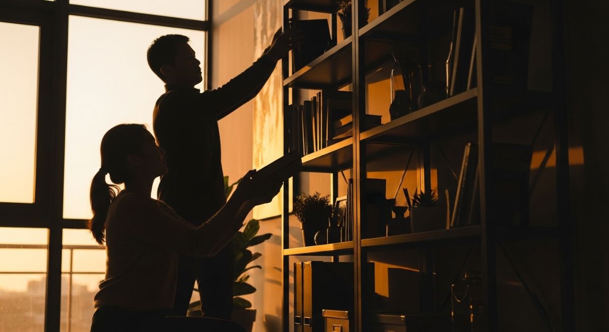 Silhouette of a couple working as a team