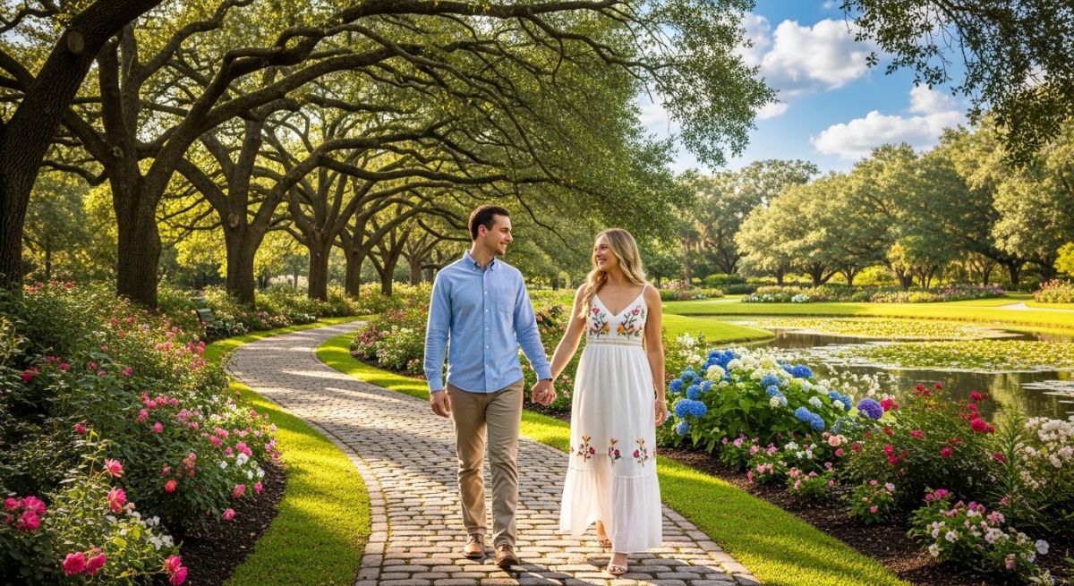Couple walking together in a park