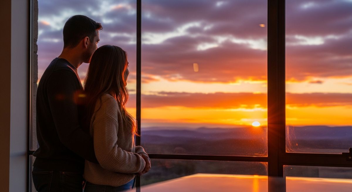 Couple looking at sunset together