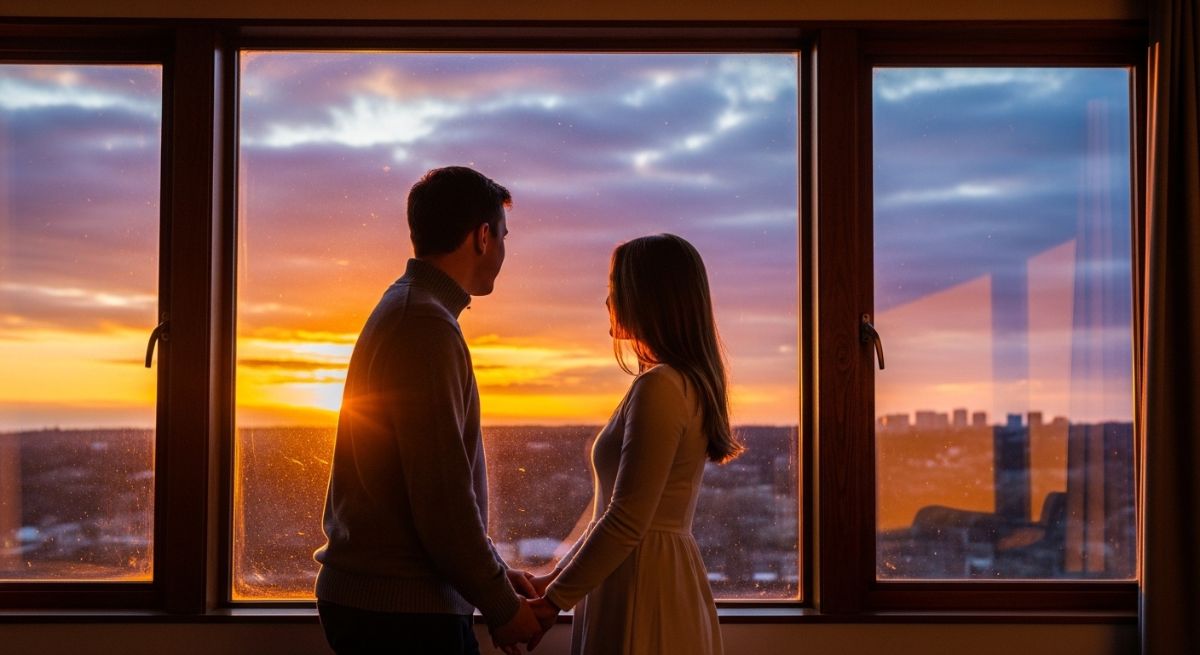 Silhouette of a couple working as a team