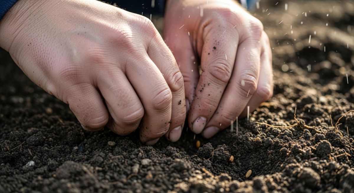 Close-up of hands planting seeds