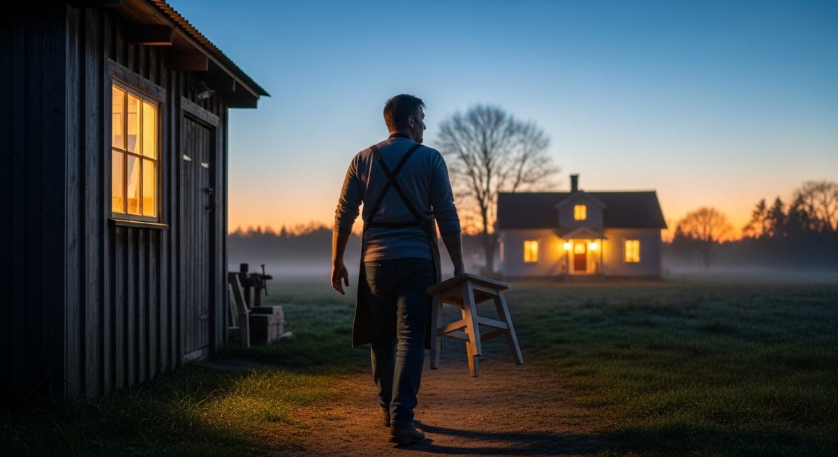 A man walking home at sunset after work