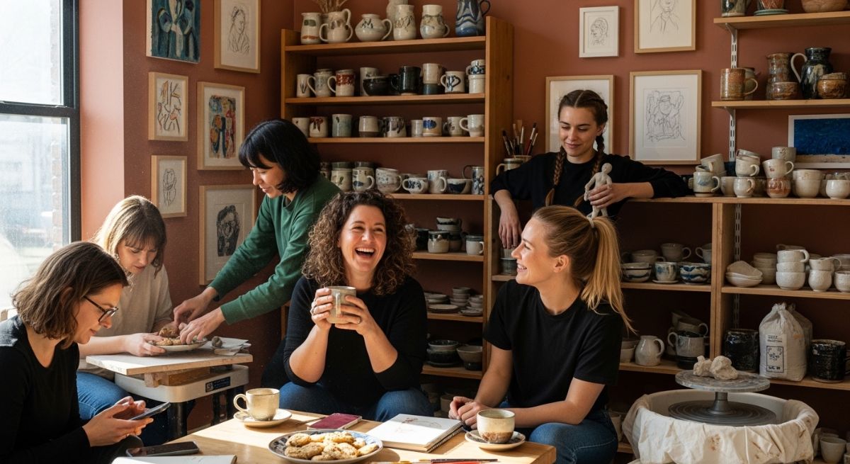 Women connecting in a pottery studio