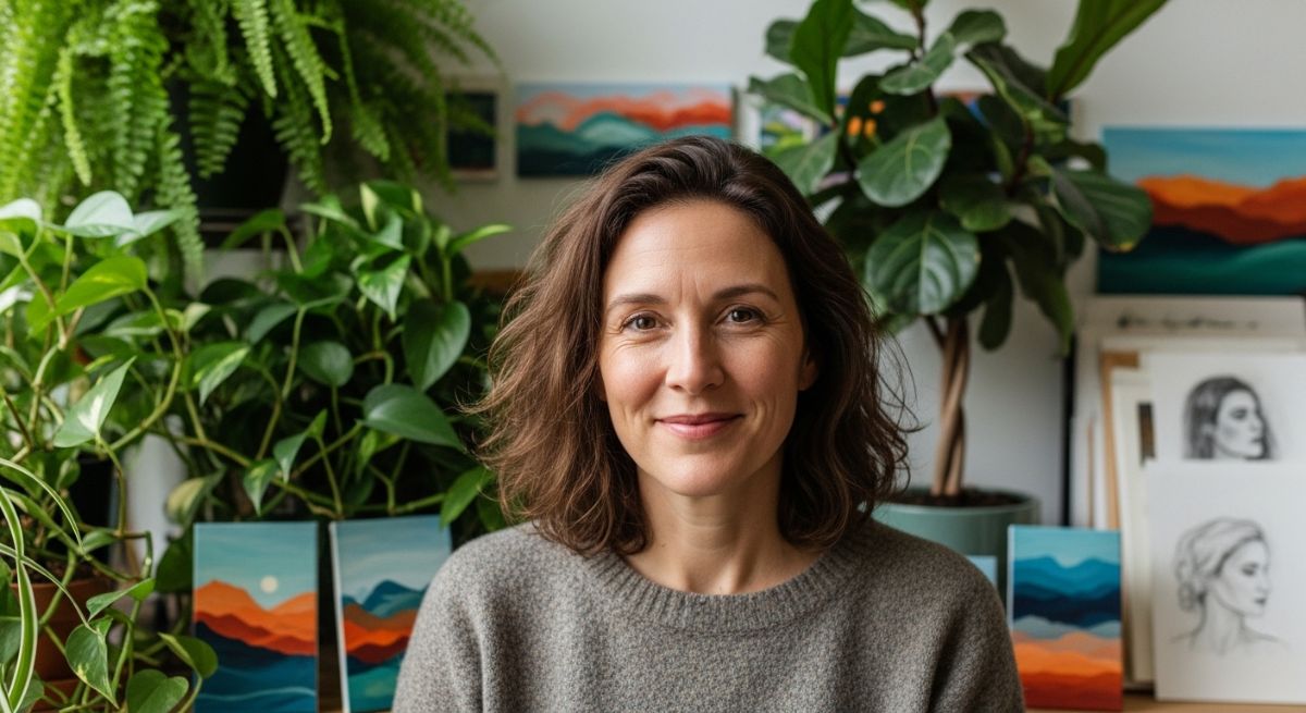 A peaceful and confident woman in her studio