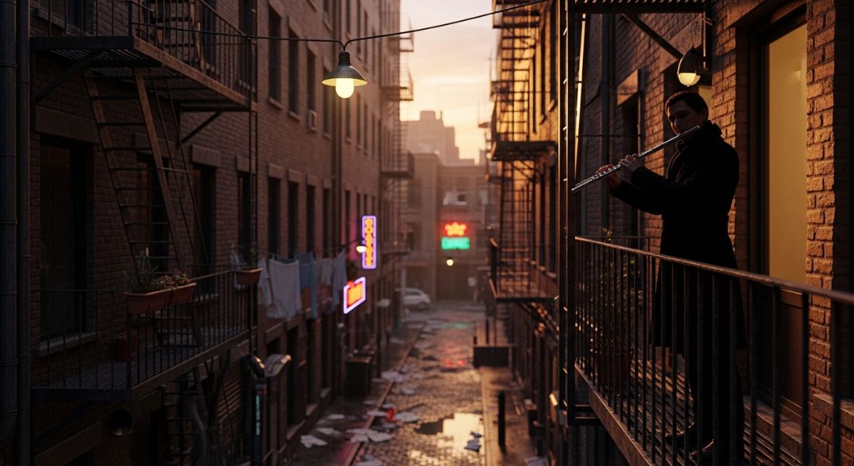 Diverse people playing music from windows