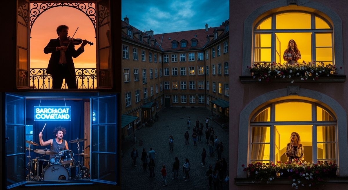 Abstract light threads weaving together