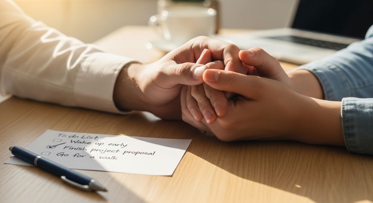 Hands next to a simple to-do list